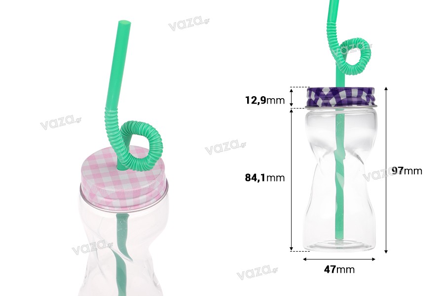 Μπουκαλάκι 80 ml γυάλινο με καπάκι και καλαμάκι