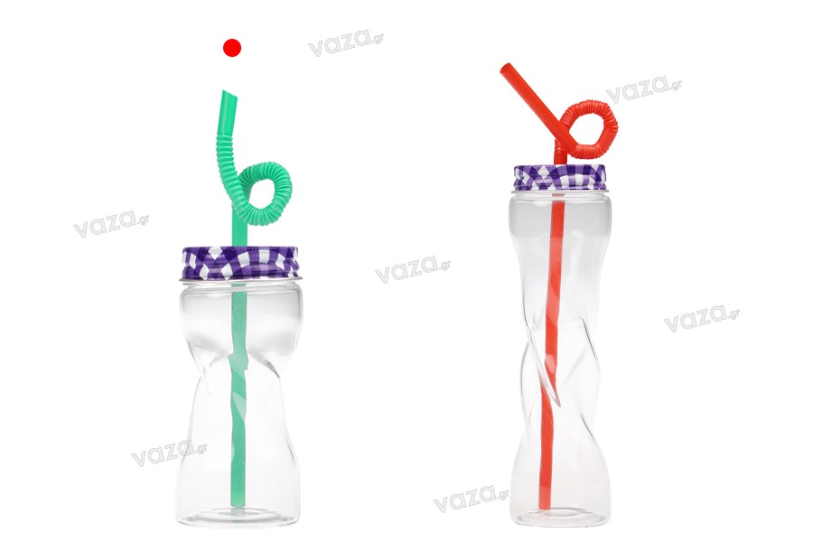 Μπουκαλάκι 80 ml γυάλινο με καπάκι και καλαμάκι