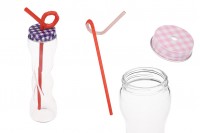100ml drinking glass jar with cap and straw 