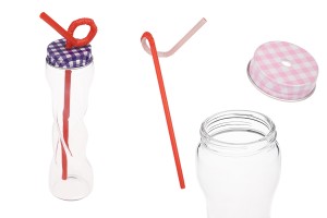 Bouteille en verre de 100 ml avec couvercle et paille-1