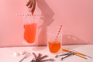 Gourde Doypack 500 ml transparente avec fermeture éclair et trous pour la paille et transport - 50 pcs-bildgruppe