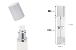 Airless Spender für Creme 50ml aus Kunststoff, weiß, mit Alu- Deckel und Boden in silber-bildabmessungen