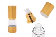 Μπουκάλι airless για κρέμα 15 ml με πλαστικό, διάφανο σώμα, καπάκι και βάση αλουμινίου σε χρυσό ΜΑΤ 