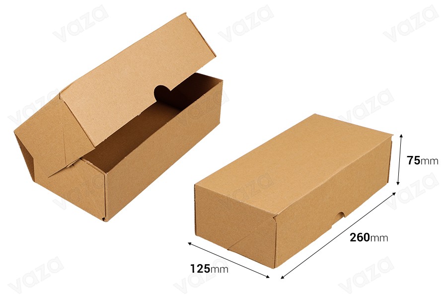 Karton 260x125x75 mm, 3-lagig, mit automatischer Montage (Nr. 50) – 25 Stück Karton 260x125x75 mm, 3-lagig, mit automatischer Montage (Nr. 50) – 25 Stück-bildabmessungen