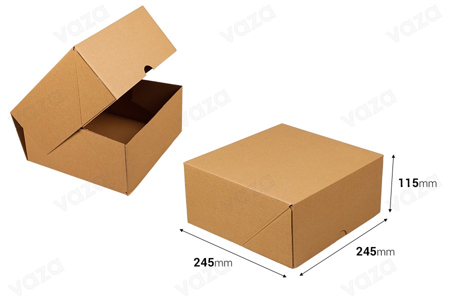 Karton 245 x 245 x 115 mm, 3-lagig, mit automatischer Montage (Nr. 90) – 25 Stück Karton 245 x 245 x 115 mm, 3-lagig, mit automatischer Montage (Nr. 90) – 25 Stück-bildabmessungen