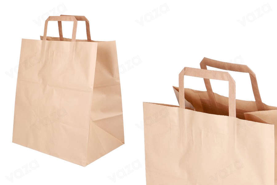 Sac de transport en papier avec poignée plate de couleur terre et dimensions 260x180x260 mm - 25 pcs Sac de transport en papier avec poignée plate de couleur terre et dimensions 260x180x260 mm - 25 pcs-photo_produit