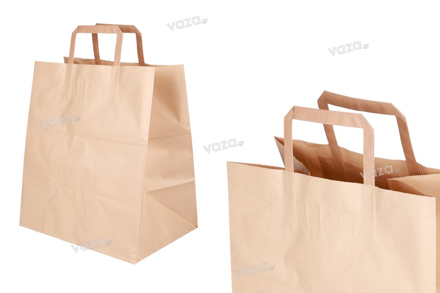 Paper transport bag with flat handle in earth color and dimensions 260x180x260 mm - 25 pcs