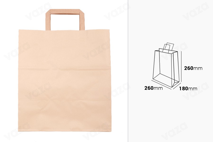 Sac de transport en papier avec poignée plate de couleur terre et dimensions 260x180x260 mm - 25 pcs Sac de transport en papier avec poignée plate de couleur terre et dimensions 260x180x260 mm - 25 pcs-photo_dimensions