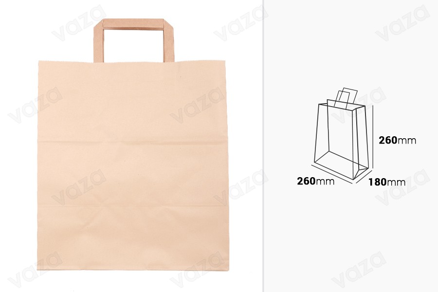 Sac de transport en papier avec poignée plate de couleur terre et dimensions 260x180x260 mm - 25 pcs-εικόνα_διαστάσεις