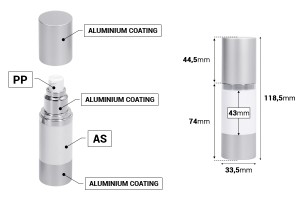 Flacon airless pour crème de 30 ml avec corps en plastique, blanc, bouchon et base en aluminium de couleur argent mat-2