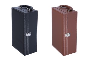 Étui de luxe pour 2 bouteilles de vin avec accessoires et doublure en cuir noir ou marron-5