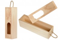 Wooden wine bottle storage box with handle and window