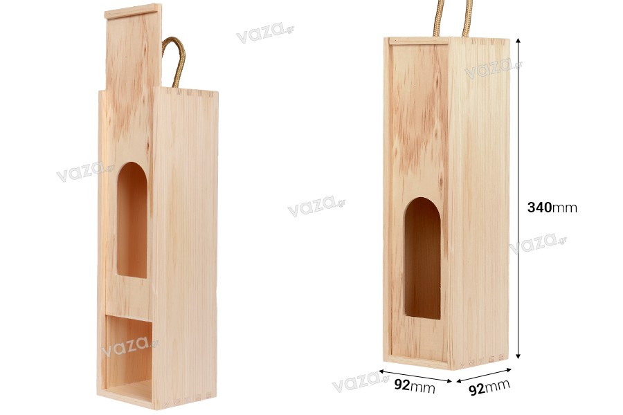 Wooden wine bottle storage box with handle and window