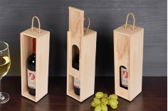 Ξύλινο κουτί αποθήκευσης μπουκαλιού κρασιού με χερούλι και παράθυρο