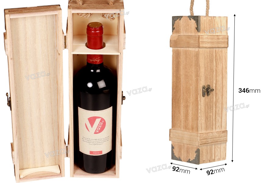 Wooden wine bottle storage box with handle