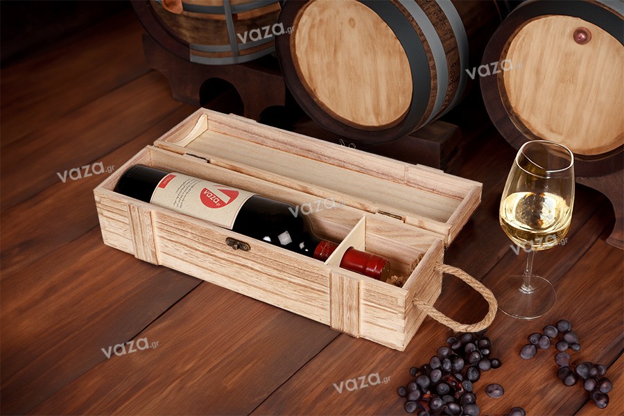 Wooden wine bottle storage box with handle