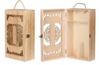 Wooden storage box for 2 wine bottles with rope handle