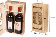 Ξύλινο κουτί αποθήκευσης για 2 μπουκάλια κρασιού με χερούλι από σχοινί