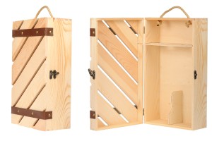 Coffret de rangement en bois pour 2 bouteilles de vin avec poignée-1