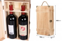 Scatola portaoggetti in legno per 2 bottiglie di vino con maniglia
