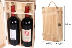 Coffret de rangement en bois pour 2 bouteilles de vin avec poignée-2