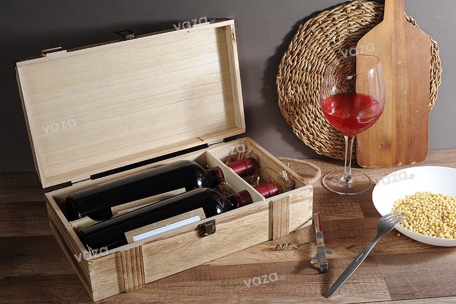 Wooden storage box for 2 bottles of wine