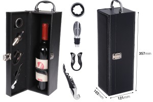 Étui de luxe pour bouteille de vin avec accessoires et doublure en cuir de couleur noire-2