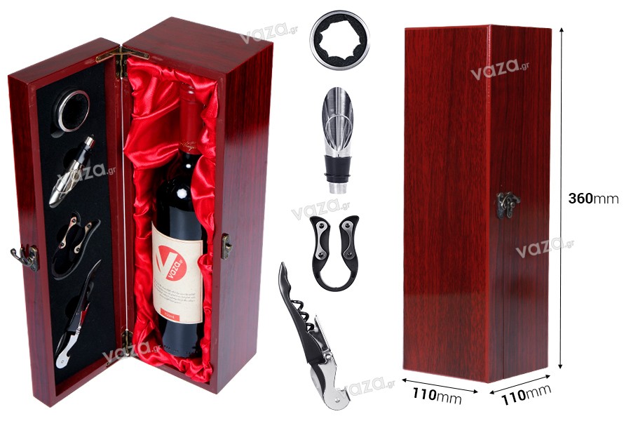Lussuosa scatola in legno con accessori per bottiglie di vino