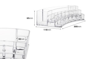 Kuti – bazë për organizimin e produkteve kozmetike 300x118x65 mm – 3 nivele (19 vende)      -imazh_dimensione