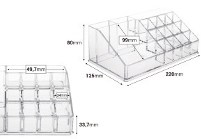 Kuti – bazë akrilike për organizimin e produkteve kozmetike dhe makijazhit, 4 nivele (15 vende) me pasqyrë.-imazh_dimensione