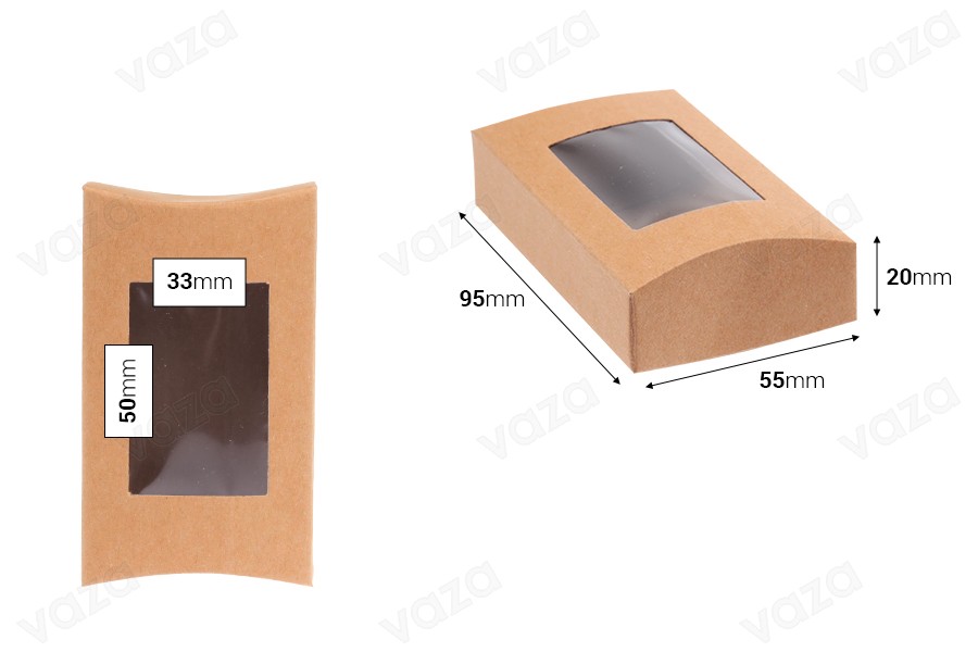 Kraftpapierschachtel für Seifen 95x55x20 mm mit Fenster und abgerundeten Kanten - 50 Stück Kraftpapierschachtel für Seifen 95x55x20 mm mit Fenster und abgerundeten Kanten - 50 Stück-εικόνα_διαστάσεις