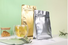 Σακουλάκια αλουμινίου τύπου Doy Pack 135x75x265 mm με βαλβίδα, κλείσιμο με θερμοκόλληση, άνοιγμα με ταινία ασφαλείας και χρήση του zipper - 25 τμχ