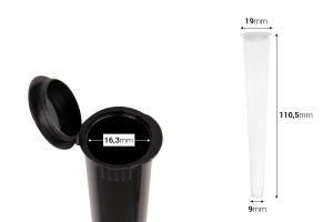 Πλαστικός κωνικός σωλήνας με pop top καπάκι για ερμητικό κλείσιμο σε διάφορα χρώματα - 20 τμχ-εικόνα_διαστάσεις