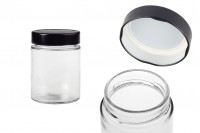 Cylindrical glass jar 280 ml with black lid T.O 70 DEEP 