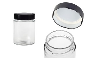 Γυάλινο κυλινδρικό βάζο 280 ml με μαύρο καπάκι Τ.Ο 70 Deep - 105 τμχ-εικόνα_προϊοντική