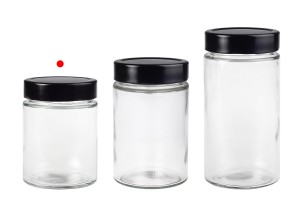 Γυάλινο κυλινδρικό βάζο 280 ml με μαύρο καπάκι Τ.Ο 70 Deep - 105 τμχ-εικόνα_σύνθεση