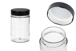 Γυάλινο κυλινδρικό βάζο 380 ml με μαύρο καπάκι Τ.Ο 70 Deep - 72 τμχ-εικόνα_προϊοντική