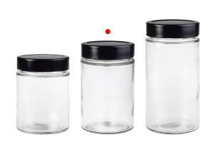 Γυάλινο κυλινδρικό βάζο 380 ml με μαύρο καπάκι Τ.Ο 70 Deep - 72 τμχ-εικόνα_σύνθεση