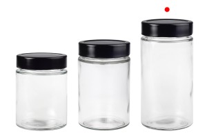 Γυάλινο κυλινδρικό βάζο 500 ml με μαύρο καπάκι Τ.Ο 70 Deep - 60 τμχ-εικόνα_σύνθεση