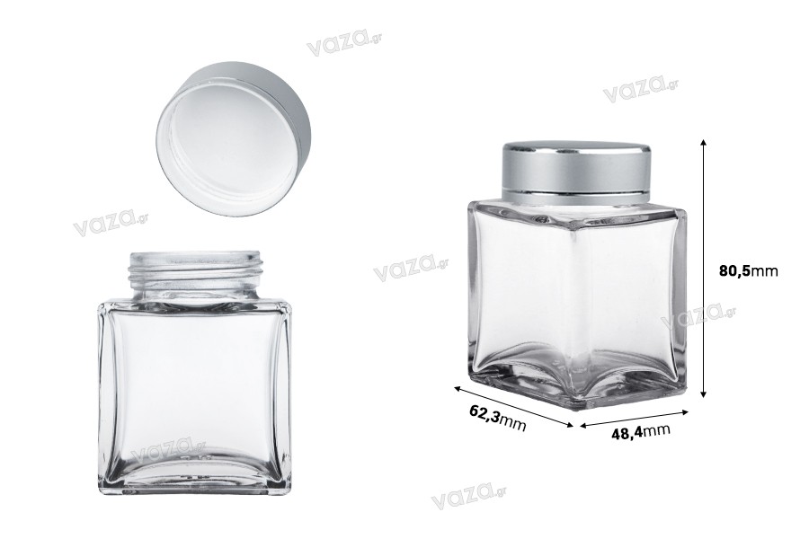 Luxuriöses Glasgefäß 100 ml mit silbermattem Deckel und silbernem Streifen – 12 Stück
