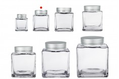 Luxury glass jar 100 ml with silver matte lid and silver stripe - 12 pcs