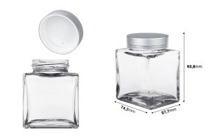 Luxuriöses Glasgefäß 180ml mit silbermattem Deckel und silbernem Streifen – 6 Stück-εικόνα_διαστάσεις