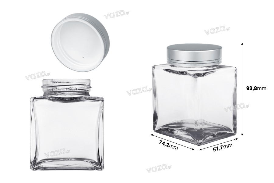 Barattolo di vetro di lusso da 180 ml con coperchio argento opaco e striscia argento - 6 pz
