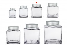 Luxury glass jar 180 ml with silver matte lid and silver stripe - 6 pcs