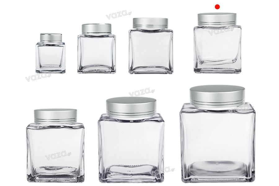 Luxury glass jar 280 ml with silver matte lid and silver stripe - 6 pcs