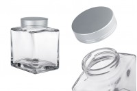 Luxury glass jar 360 ml with silver matte lid and silver stripe - 6 pcs