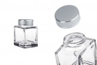 Luxury glass jar 50 ml with silver matte lid and silver stripe - 6 pcs