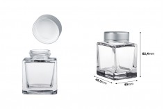 Luxury glass jar 50 ml with silver matte lid and silver stripe - 6 pcs