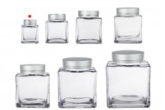Luxury glass jar 50 ml with silver matte lid and silver stripe - 6 pcs