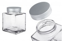 Luxury glass jar 500 ml with silver matte lid and silver stripe - 6 pcs